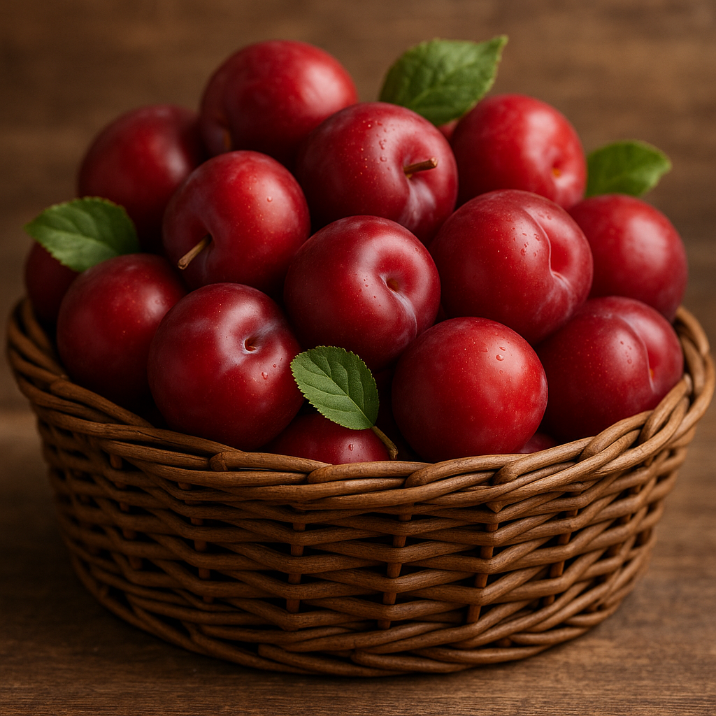 Panier de prunes rouges fraîches