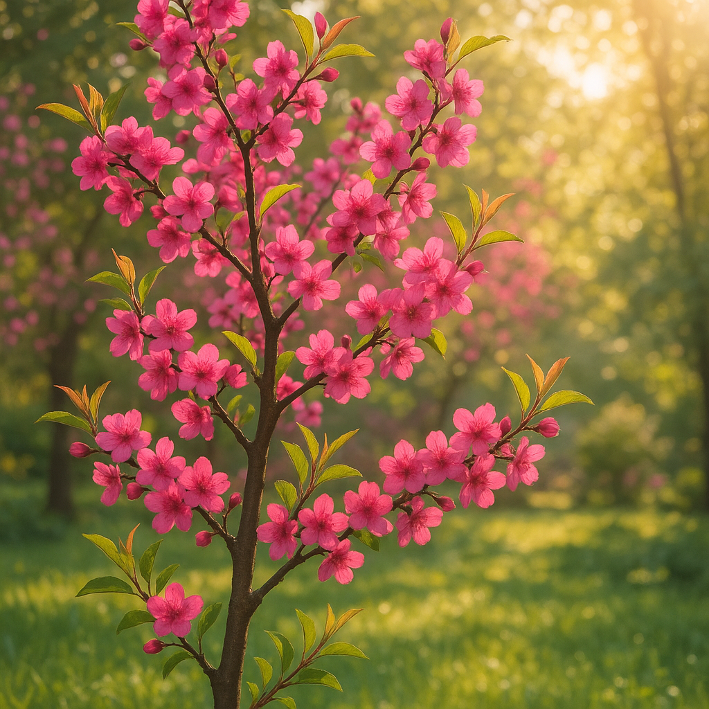 Prunier rouge en fleurs au printemps